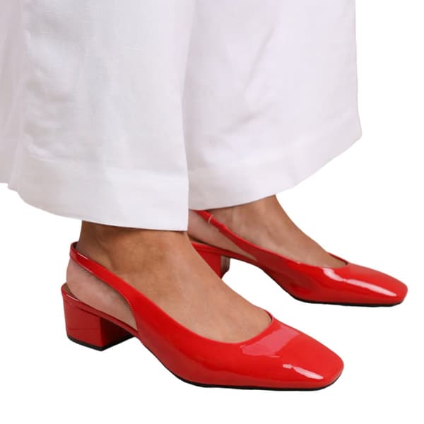 Where's That From Womens/Ladies Michigan Patent Leather Sling Back Wide Low Heel Sandals