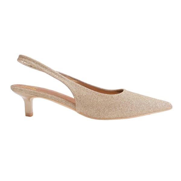 Where's That From Womens/Ladies New Glitter Faux Leather Pointed Wide Kitten Heel Sandals Gold 8 UK Wide
