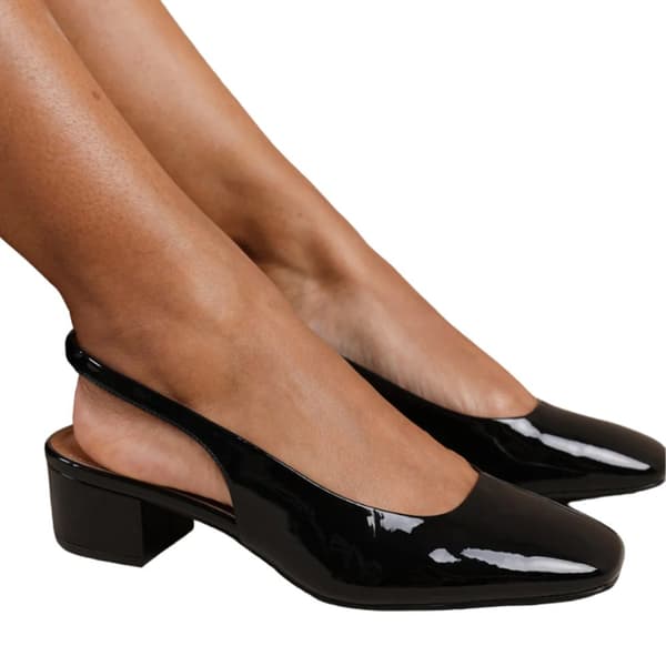 Where's That From Womens/Ladies Michigan Patent Leather Sling Back Low Block Heel Sandals