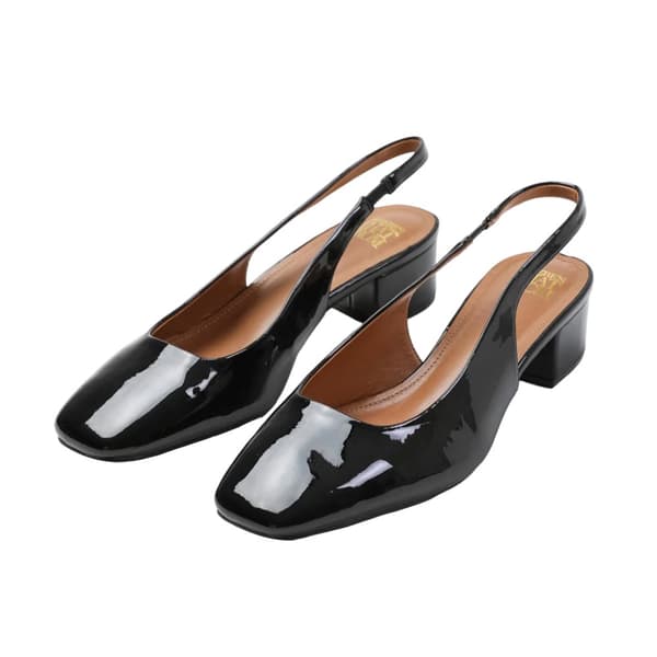 Where's That From Womens/Ladies Michigan Patent Leather Sling Back Low Block Heel Sandals