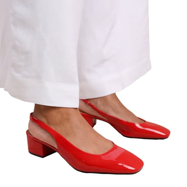Where's That From Womens/Ladies Michigan Patent Leather Sling Back Low Block Heel Sandals