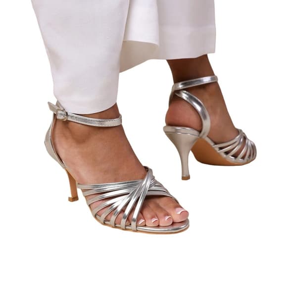 Where's That From Womens/Ladies Cyprus Crossover Strap Mid Heel Sandals Silver 5 UK