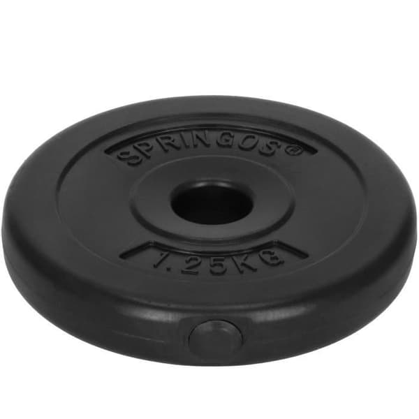 SPRINGOS® viktskiva 1,25 kg - svart i bitumen och plast (PP)
