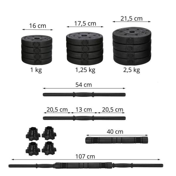 Hantelset - SPRINGOS - 20 kg - Justerbara hantlar - Cabriolet Kettlebell - Set med 2 delar