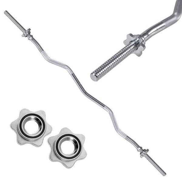 Curl bar SZ 120 cm - SPRINGOS - Kromat stål - Max. 140 kg - Halkfri - Ergonomisk