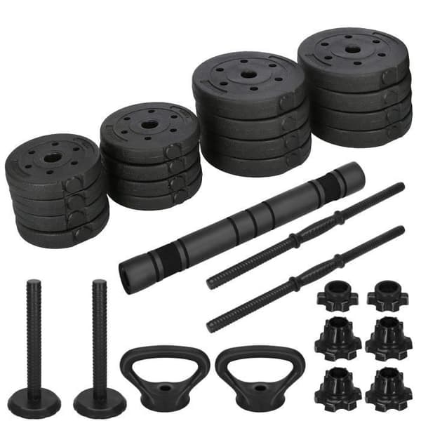 Hantelset - SPRINGOS - 30 kg - Justerbara hantlar - Kettlebell - Lång vadderad stång