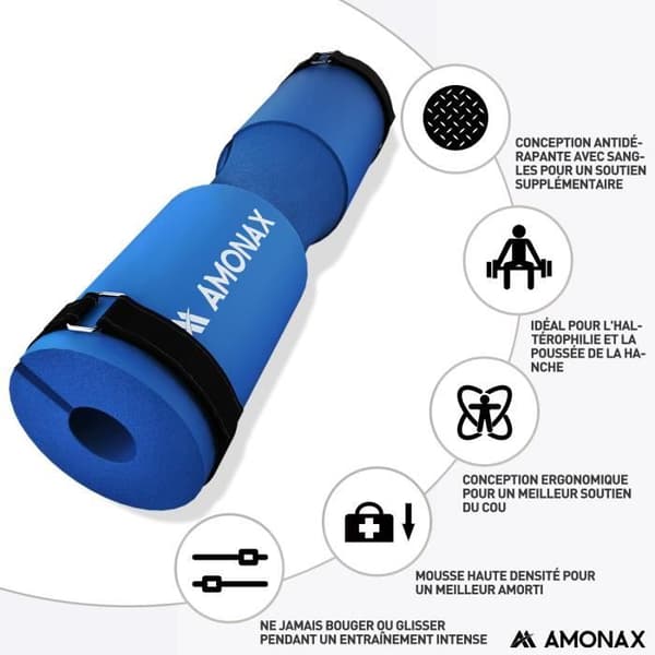 AMONAX - Skivstång squat Pad - BLÅ - Foam Squat Sleeve - Nack- och axelstödsskydd för squats utfall
