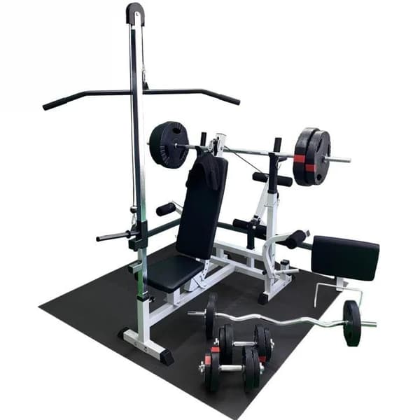 Gorilla Sports MULTIGYM TRIGRIP WHITE 100KG - VÆGTSÆT, LATS OG GULV