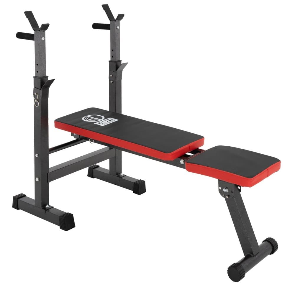ECD Germany Bankbänk med justerbar barbellställ och dipstation, vikbar, antracit/röd, robust kraftverk upp till 230kg, träningsbanken Fitness Bank