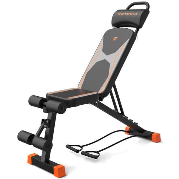 CITYSPORTS Fällbart träningsbänk, Svart. fitnessbänk, multifunktionell, justerbar, träningsbänk med remmar, säte
