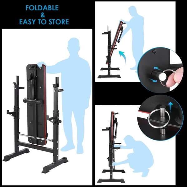 Multifunktionell Viktbänk, Justerbart Skivstångsställ, Fällbar Design, Maximal Belastning 200 kg