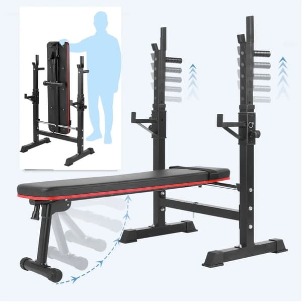 Multifunktionell Viktbänk, Justerbart Skivstångsställ, Fällbar Design, Maximal Belastning 200 kg