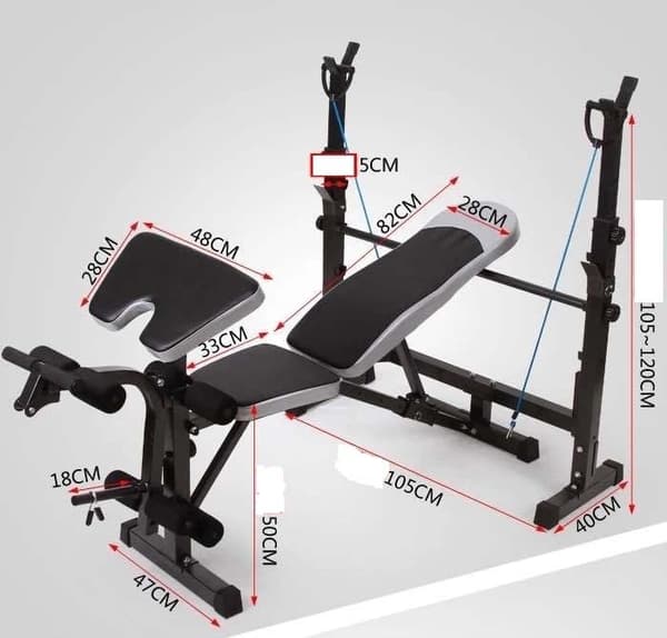 Kompakti monitoiminen kotikuntosalipenkki, säädettävä selkänoja & 60 kg painot