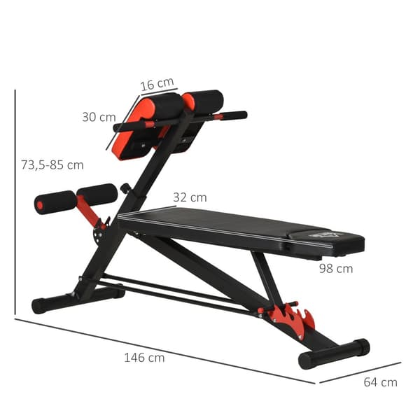 Justerbar Dumbbell Bænk, Multi, 64x146x73.5-85 cm, Sort