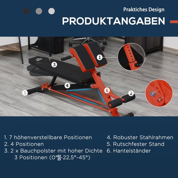 Justerbar Dumbbell Bænk, Multi, 64x146x73.5-85 cm, Sort