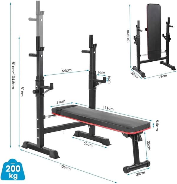 Monitoimipainopenkki, säädettävä painonnostoteline, taitettava muotoilu, maksimaalinen kuormitus 200 kg