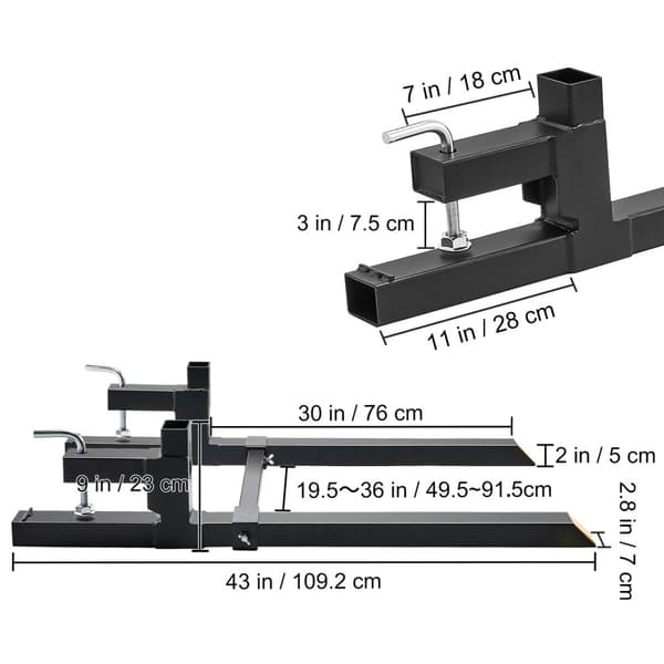 Klemme til pallegafler, 2000 lbs kapacitet, 43 tommer dimensioner,2Klbs ikke justerbar