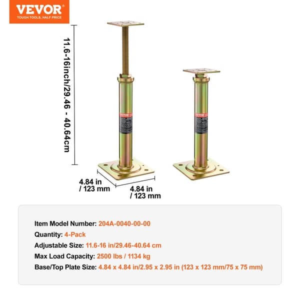 Hus Gulv Jack, Justerbar Højde 11,6"-16", 2500 lbs Belastningsevne,1134 kg