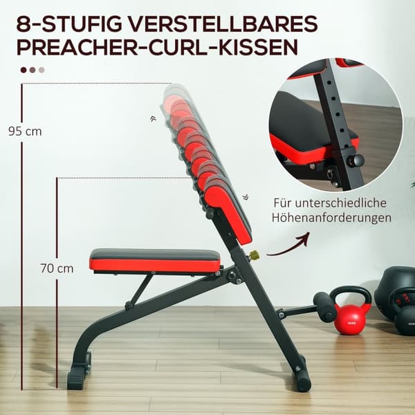 Rootz Multifunktionel justerbar vægtbænk - Fitness Bench - Curl Station - Foldbar pladsbesparende - 103 cm x 65 cm x 67-98 cm