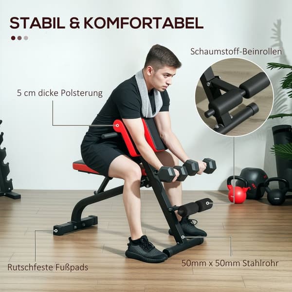 Rootz Multifunktionel justerbar vægtbænk - Fitness Bench - Curl Station - Foldbar pladsbesparende - 103 cm x 65 cm x 67-98 cm