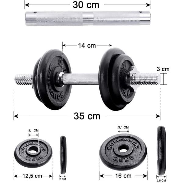 Rootz håndvægtssæt - Justerbar - Tilslutningsrør - 8 x 2,5 kg - 4 x 1,25 kg - Anti-Slip - Støbejern