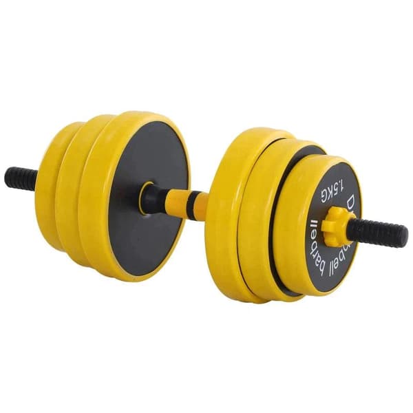 Rootz vægtstænger og håndvægtesæt - 3-i-1 håndvægtesæt - Pladestang - Klemmestang - Hjem - Gym - Gul/sort