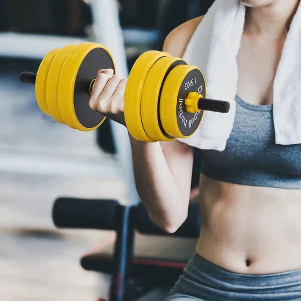Rootz vægtstænger og håndvægtesæt - 3-i-1 håndvægtesæt - Pladestang - Klemmestang - Hjem - Gym - Gul/sort