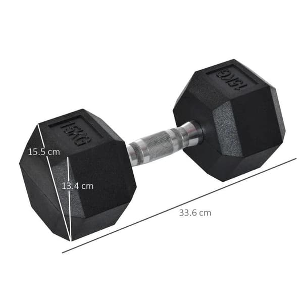Rootz 15KG Single Rubber Hex käsipaino - Kuusikulmaiset käsipainot - Pyörretetty kahva - Urheilu kuusiokolopainosetit - Painonnostoharjoitus - Koti -