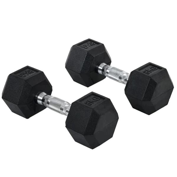 Rootz 2 x 8 KG sekskantede håndvægte - Gummihåndvægt - Riflet håndtag - Sports Hex vægtsæt - Vægtløftningsøvelse - Hjem - Gym - Sort