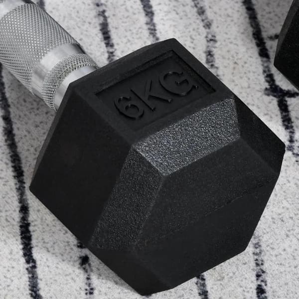 Rootz 2 x 6 kg kuusikulmaiset käsipainot - kumikäsipaino - pyälletty kahva - urheilu kuusipainoiset painosarjat - painonnostoharjoitus - koti - kuntos