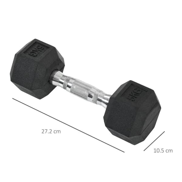 Rootz 2x5kg kuusikulmainen käsipainot - kumikäsipaino - pyälletty kahva - urheilullinen kuusiopainosarja - painonnostoharjoitus - koti - kuntosali