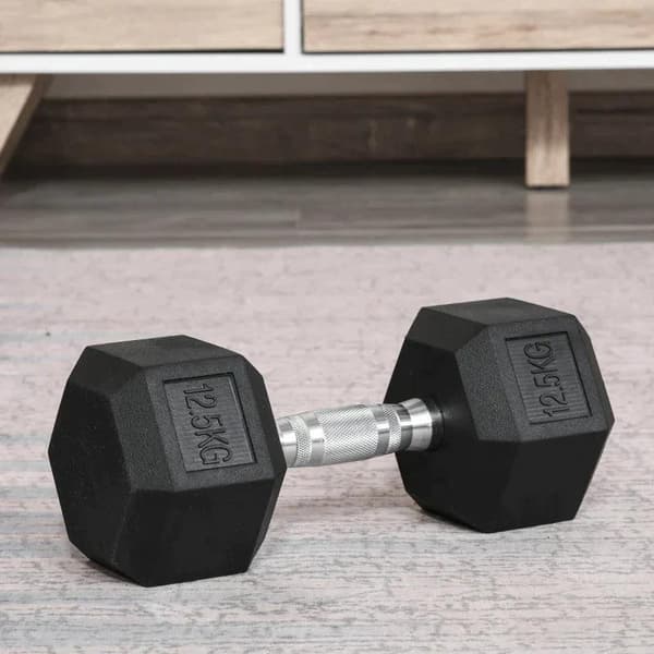 Rootz 12.5KG Single Rubber Hex käsipaino - Kuusikulmaiset käsipainot - Pyörretetty kahva - Urheilu kuusiokolopainosetit - Painonnostoharjoitus - Koti