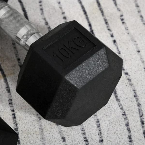 Rootz 2x10 kg kuusikulmaiset käsipainot - Kumikäsipaino - Pyörretetty kahva - Urheilu kuusikulmaiset painosarjat - Painonnostoharjoitus - Koti - Kunto