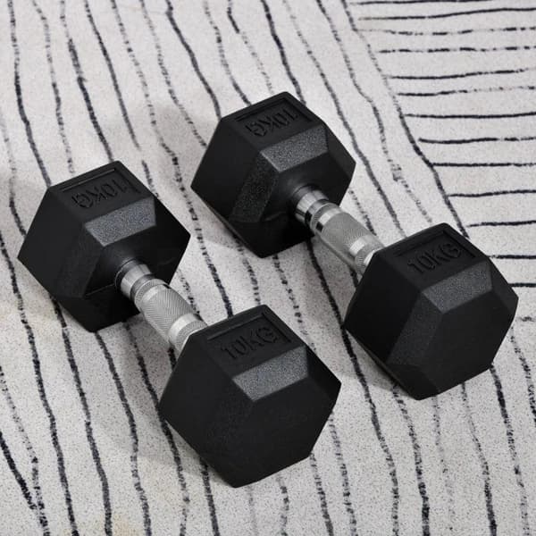Rootz 2x10 kg kuusikulmaiset käsipainot - Kumikäsipaino - Pyörretetty kahva - Urheilu kuusikulmaiset painosarjat - Painonnostoharjoitus - Koti - Kunto