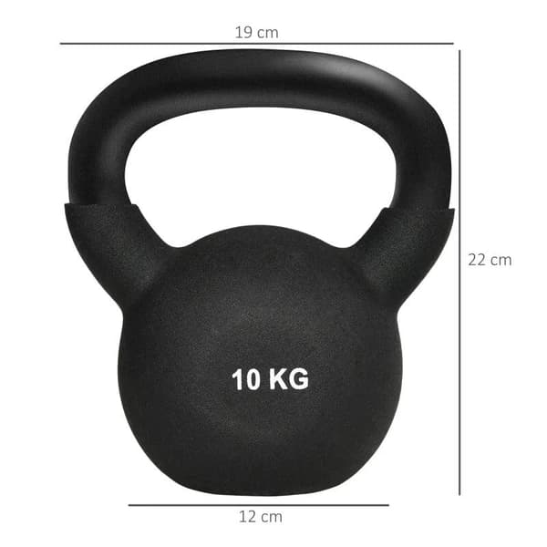 Rootz Kettlebell - Massive Kettlebell - 10 Kg - Med plastbelægning - Stål/PVC - Sort - 19 x 12 x 22 cm