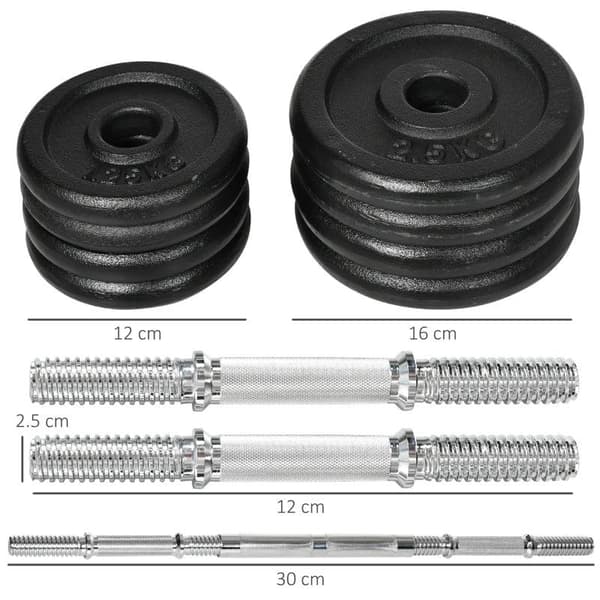 Rootz håndvægt - 2-i-1 håndvægt - håndvægt - vægtstang - 8 vægtskiver - Rustfast - 20 kg - jern - sort - 95 x 16 x 16Hcm