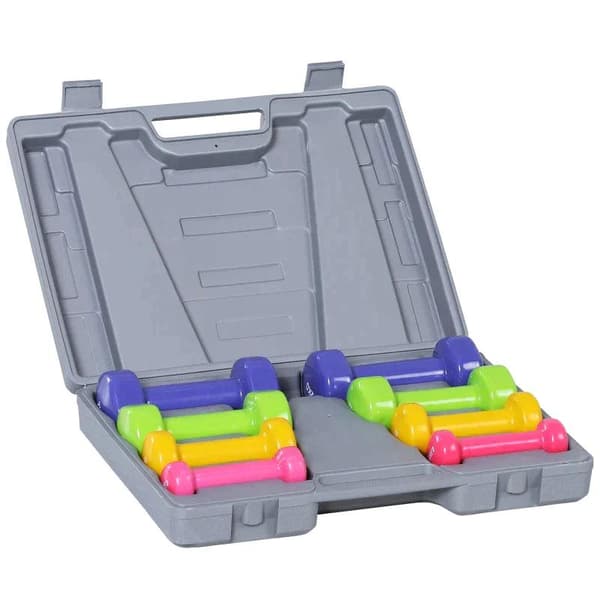 Rootz Hantlar Set - 4 par hantlar med fodral - Järn + Plast - Röd + Gul + Grön + Lila - 41L x 30W x 8H cm