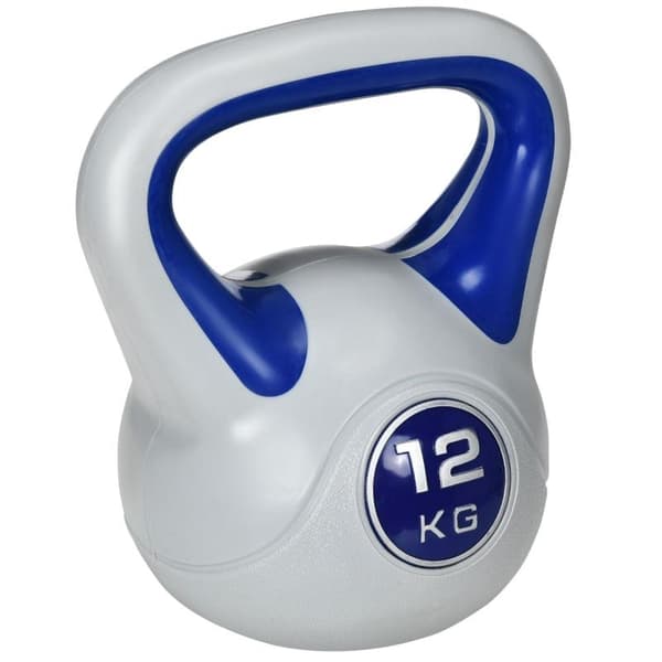 Rootz Kettlebell - 12 Kg - Flad bund - Stort håndtag - Plastbelægning - Blå - 24 x 17 x 28 cm