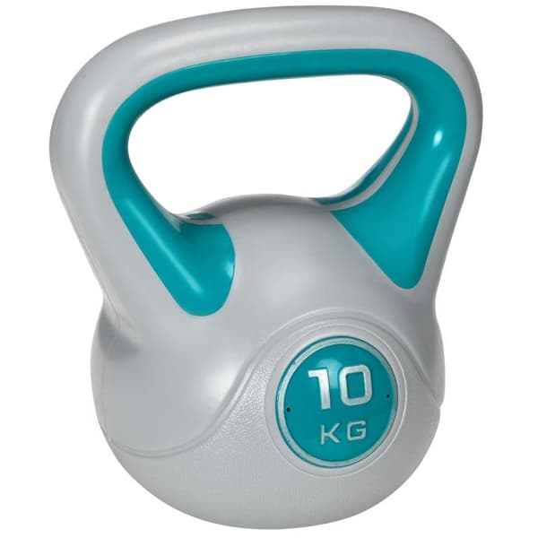 Rootz Kettlebell - 10 kg platt botten stort handtag - konstläder - kappa blå - 22 x 16 x 26 cm