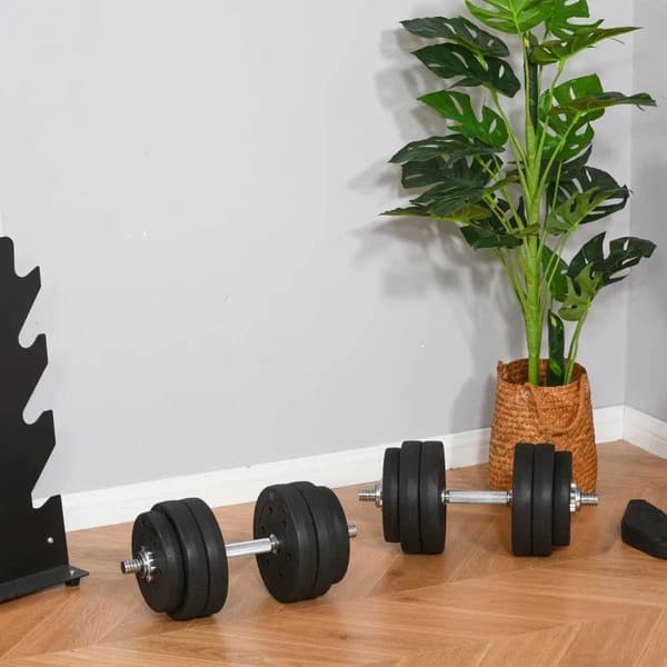 Rootz håndvægtesæt - 30KG håndvægtesæt - med vægtskiver - til hjemmekontorgymnastik - Stål - PU - Styrketræning - Sort