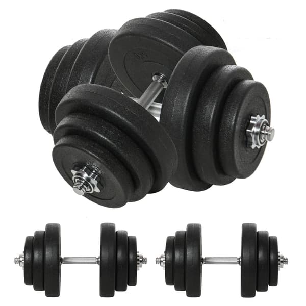 Rootz håndvægtssæt - 2 metalhåndtag - Fitnessmål - 12 vægtskiver - Gulvvenlig - Stål+plastik - Sort - Ø24,5 x 4,3 cm