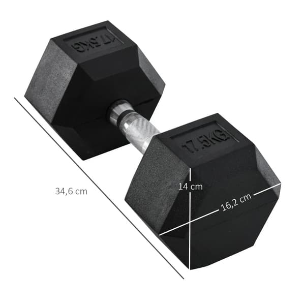 Rootz käsipaino - Liukumaton kahva - Yksi kumi kuusiokolopaino - Kotikuntosali - Musta + hopea - Ø16,2 x 34,6 Lcm