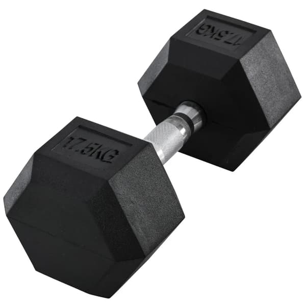 Rootz Hantel - Anti-Slip Handtag - Enkel Gummi Hex Hantel - Home Gym - Svart + Silver - Ø16,2 x 34,6Lcm