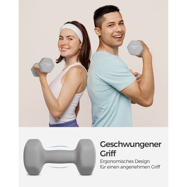 Rootz Neopren Coated Dumbbells Sæt - Grå håndvægte - Støbejerns håndvægte - Neopren Coating - Ergonomisk håndtag - 21 cm x 10 cm - 11,5 cm x 4,1 cm -