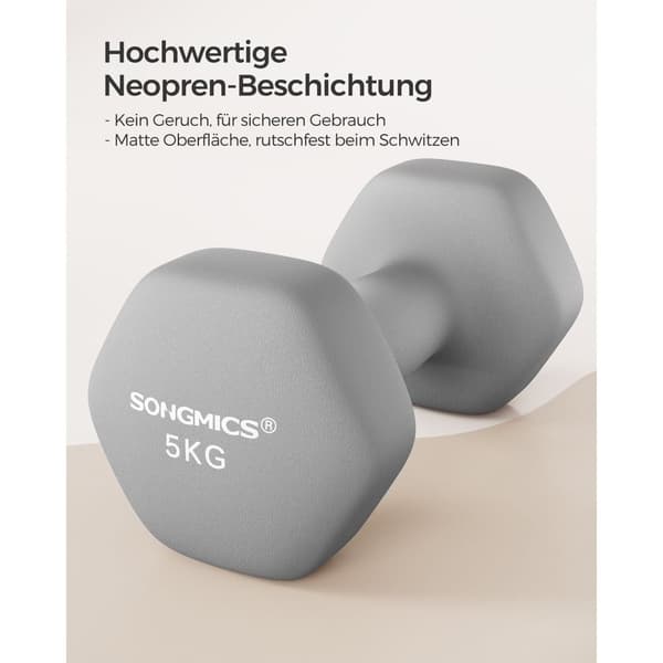 Rootz Neopren Coated Dumbbells Sæt - Grå håndvægte - Støbejerns håndvægte - Neopren Coating - Ergonomisk håndtag - 21 cm x 10 cm - 11,5 cm x 4,1 cm -