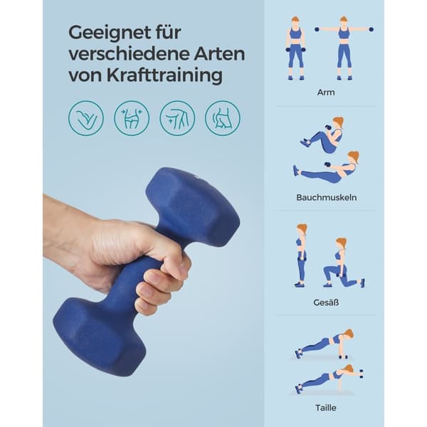Rootz 2-delade hantlar - Handvikter - Gjutjärn - Neoprenbeläggning - Styrketräning - Kompakt storlek - Blå - 20,5 cm x 9,5 cm - 11,5 cm x 3,9 cm - 2 x