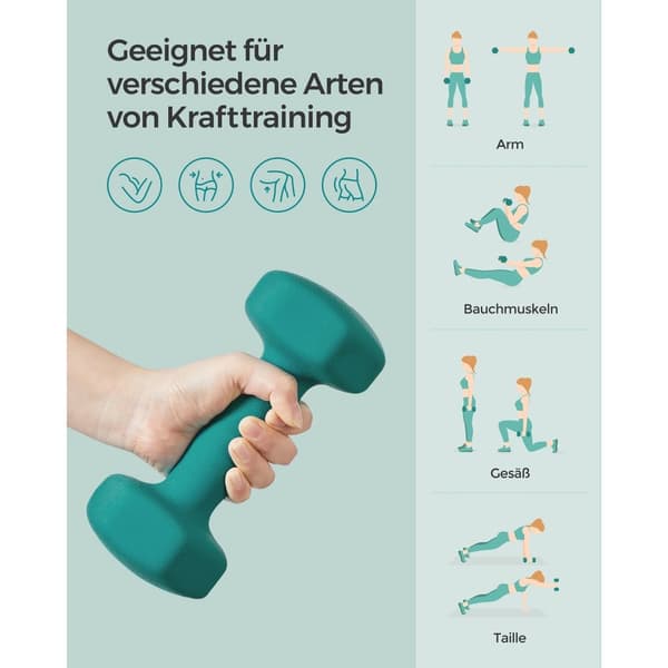 Rootz 2-osaiset käsipainot - Käsipainot - Valurauta - Neopreenipinnoite - Voimaharjoittelu - Kompakti koko - Ergonominen kahva - Tummanvihreä - 20 cm