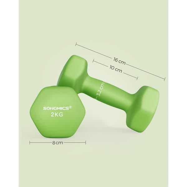 Rootz 4 kg neoprenbelagda hantlar - Grön - Gjutjärn - Styrketräning - Komfortgrepp - Kompakt storlek - 16cm x 8cm x 10cm - Set med 2