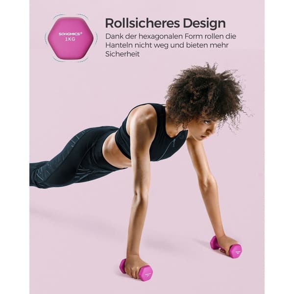 Rootz Neoprenbelagda hantlar - Rosa - Gjutjärn - Viktset - Styrketräning - 13,5 cm x 6,5 cm - 2 kg - 9 cm x 3 cm