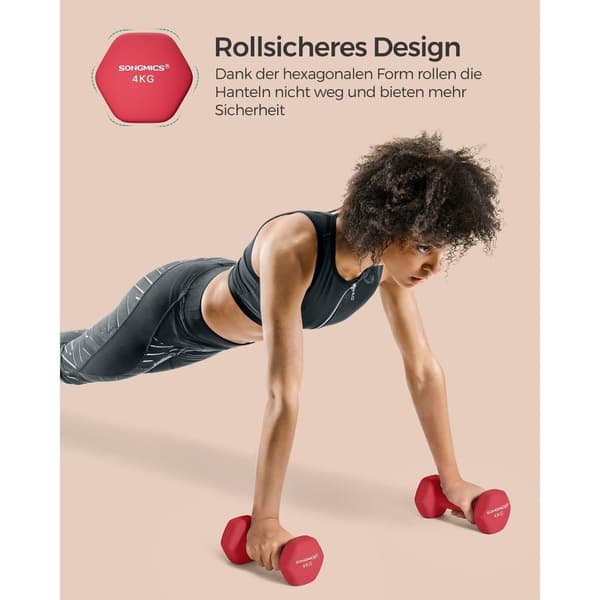 Rootz neoprenbelagda hantlar Set - Röda gjutjärnsvikter - Par handvikter - Halkfritt grepp - Kompakt storlek - 20,5 cm x 9,5 cm - 4 kg x 2 - Hemgymutr